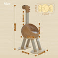 Load image into Gallery viewer, Dino Rattan Cat Tree product shot with dimensional details of the dinosaur shape, compact cat furniture for small spaces.