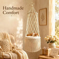 Load image into Gallery viewer, boho-macrame-hanging-cat-bed-aura-swing-in-sunlit-living-room