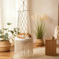 Load image into Gallery viewer, cat-napping-in-boho-fringe-macrame-hanging-cat-bed-by-plants
