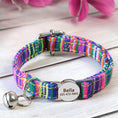 Load image into Gallery viewer, prism weave cat collar the charm with engraved name tag and bell