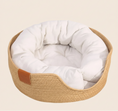 Load image into Gallery viewer, MeowShelf Breeze Nest hand-woven paper yarn cat basket bed with plush cushion.