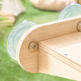 Load image into Gallery viewer, Natural wood and acrylic cat window lounge — close-up of solid wood frame construction