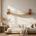Load image into Gallery viewer, wooden-cat-bridge-the-highline-mounted-above-linen-sofa-living-room