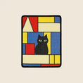 Load image into Gallery viewer, The Gallery cat wall scratcher in Primary Geometry, black cat on a red, yellow and blue color-block sisal board