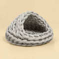 Load image into Gallery viewer, Chunky Knit Cocoon Cat Cave in ultra-thick hand-woven yarn, product shot of the backside showing the cozy folded knit edge.