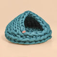 Load image into Gallery viewer, Chunky Knit Cocoon Cat Cave in ultra-thick hand-woven yarn, front top view of the broad interwoven pattern, a piece of modern fiber art.