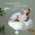 Load image into Gallery viewer, Cloud Forest Cat Tree in natural real wood and white plush, perch close-up of luxury flower perch, a stylish cat tower.