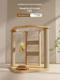 Load image into Gallery viewer, Cubby Gym 4-in-1 Wooden Cat Activity center with clear acrylic hammock, top-down view of wave floor and suspended toy, unique cat furniture for small spaces.