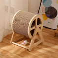Load image into Gallery viewer, Infinity Spin Interactive Rotating in honeycomb cardboard and wood, angled side-front view of modern luxury cat furniture, a designer cat tree statement.