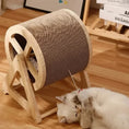 Load image into Gallery viewer, Infinity Spin Interactive Rotating in honeycomb cardboard and wood, front-angle view of interactive modern design, unique cat furniture.