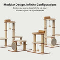 Load image into Gallery viewer, Ivory Steps Modular Cream Cat Tree product shot, multi-piece top view of interchangeable layout, a versatile luxury cat tree.