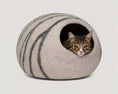 Load image into Gallery viewer, 100% Merino wool cat cave striped pattern — handcrafted New Zealand wool felted cat hideaway