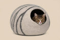 Load image into Gallery viewer, Merino Cocoon wool felt cat cave Natural Cozy L — striped felted cat hideaway, premium cat bed