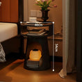 Load image into Gallery viewer, Midnight Den nightstand cat cave interior — enclosed hideaway with lit interior, cat cave furniture