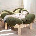 Load image into Gallery viewer, cat-napping-in-sage-green-elevated-cloud-bed-wood-stand