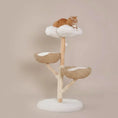 Load image into Gallery viewer, Nimbus Tree Fluffy Cloud Cat Tower in natural wood, product shot three-quarter view of real wood supports, a sturdy cat tree for large cats.
