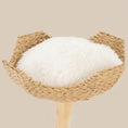 Load image into Gallery viewer, Nimbus Tree Fluffy Cloud Cat Tower in natural wood, product shot close-up of woven leaf basket and soft plush bed, a beautiful cat tree.