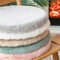 Load image into Gallery viewer, Plush Refresh Round Faux Fur Replacement Cushion, side view of the stacked display, showing color variety.