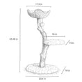 Load image into Gallery viewer, Willow Branch Minimalist Cat Perch in real wood, product shot schematic side view of curved trunk and tiered plush, a unique cat tree with real branches.
