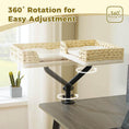 Load image into Gallery viewer, 360 Rotating Cat Desk Bed in plush white, elevated side angle of the braided dual perch, a stylish cat tree alternative for small spaces.
