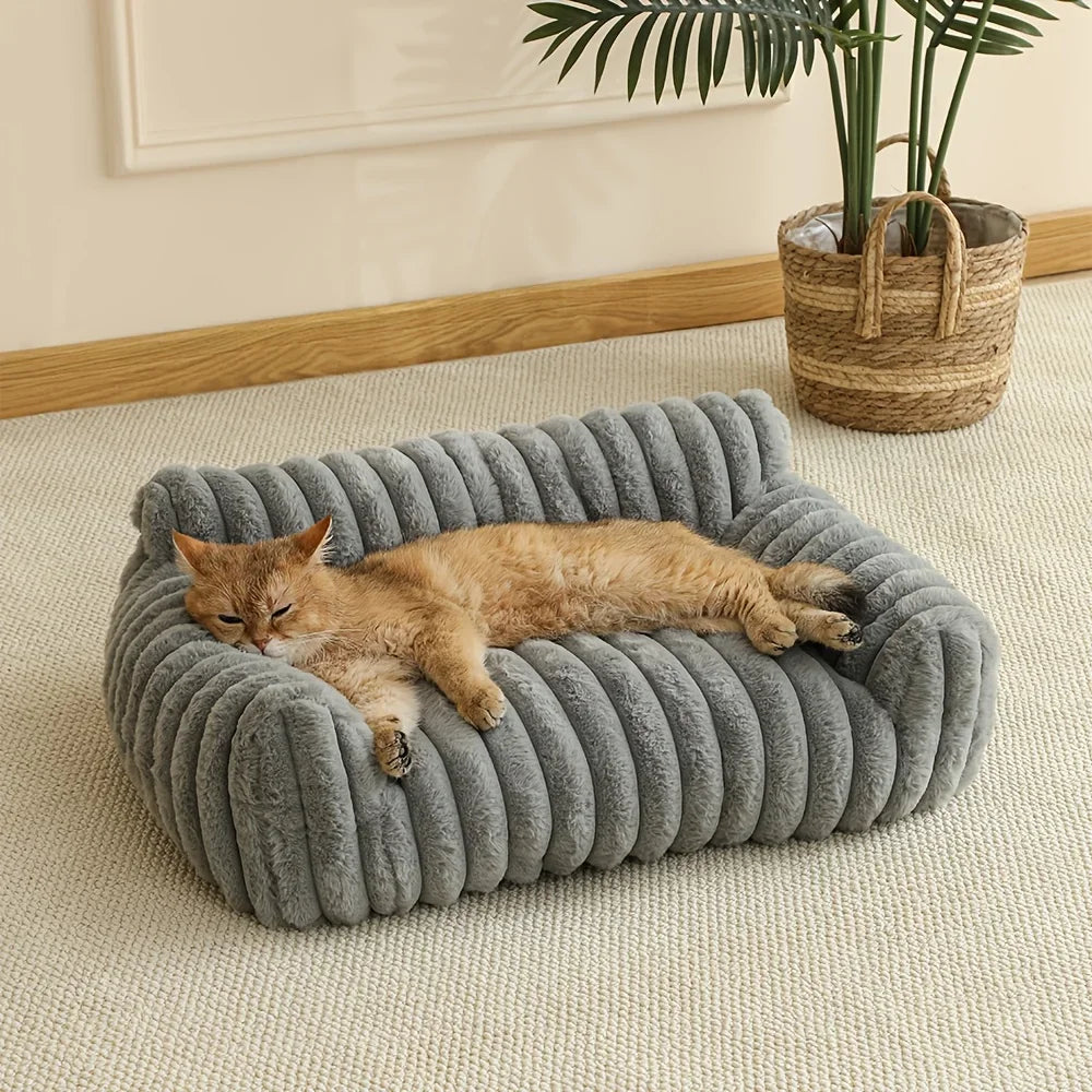 Cloud Corduroy Ribbed Plush Cat Bed, front side view of the deep-ribbed ultra-soft plush, the softest cat bed.