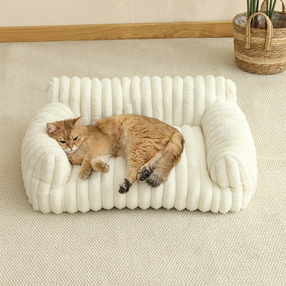 Cloud Corduroy Ribbed Plush Cat Bed, top down view of the lounge-like design, a modern cat bed for the floor.