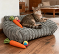 Load image into Gallery viewer, Cloud Corduroy Ribbed Plush Cat Bed, side angle lifestyle view of the cozy plush texture, a warm cat bed.
