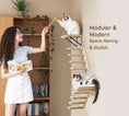 Load image into Gallery viewer, Dimensions and mounting details of MeowShelf Crescent floating cat hammock.
