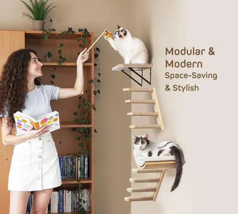 Dimensions and mounting details of MeowShelf Crescent floating cat hammock.