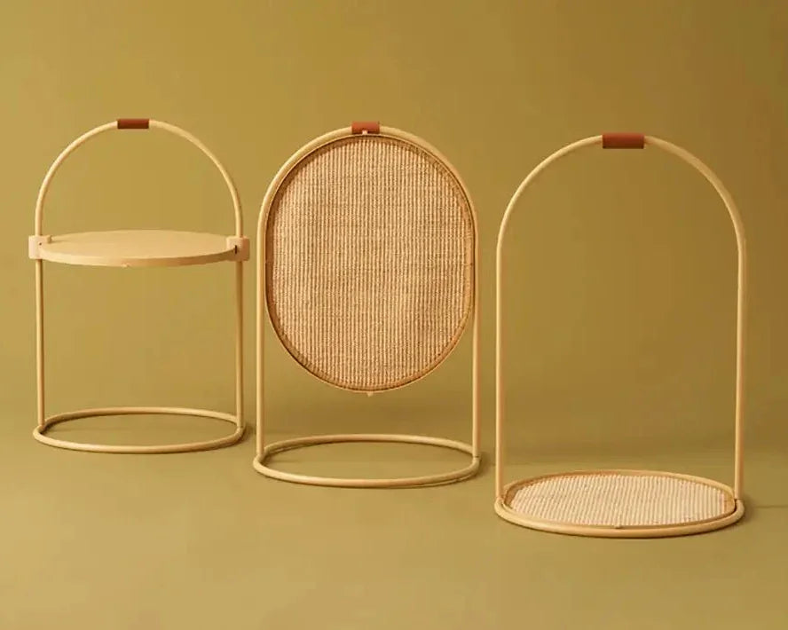 Enso 3-in-1 back view of the sculptural arch form, a unique cat tree not made of carpet, matching home decor.