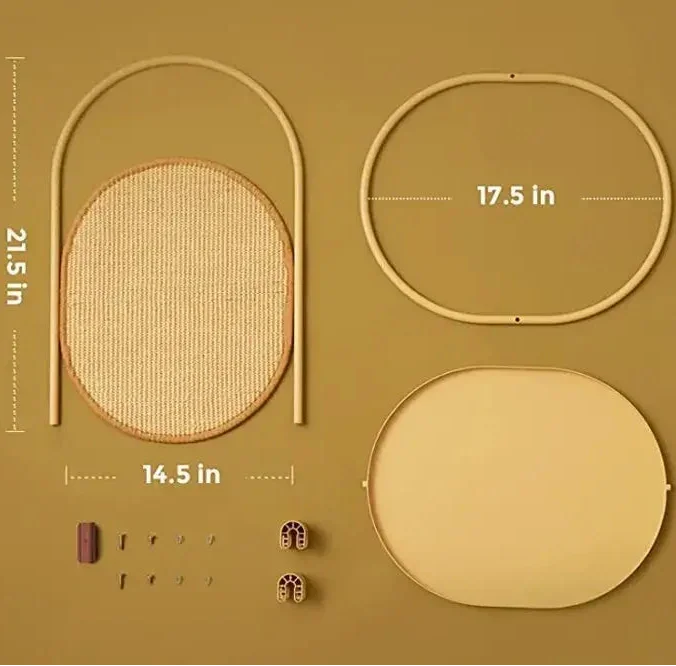 Enso 3-in-1 exploded component view of the assembly parts layout, showing easy-to-clean cat tree quality.