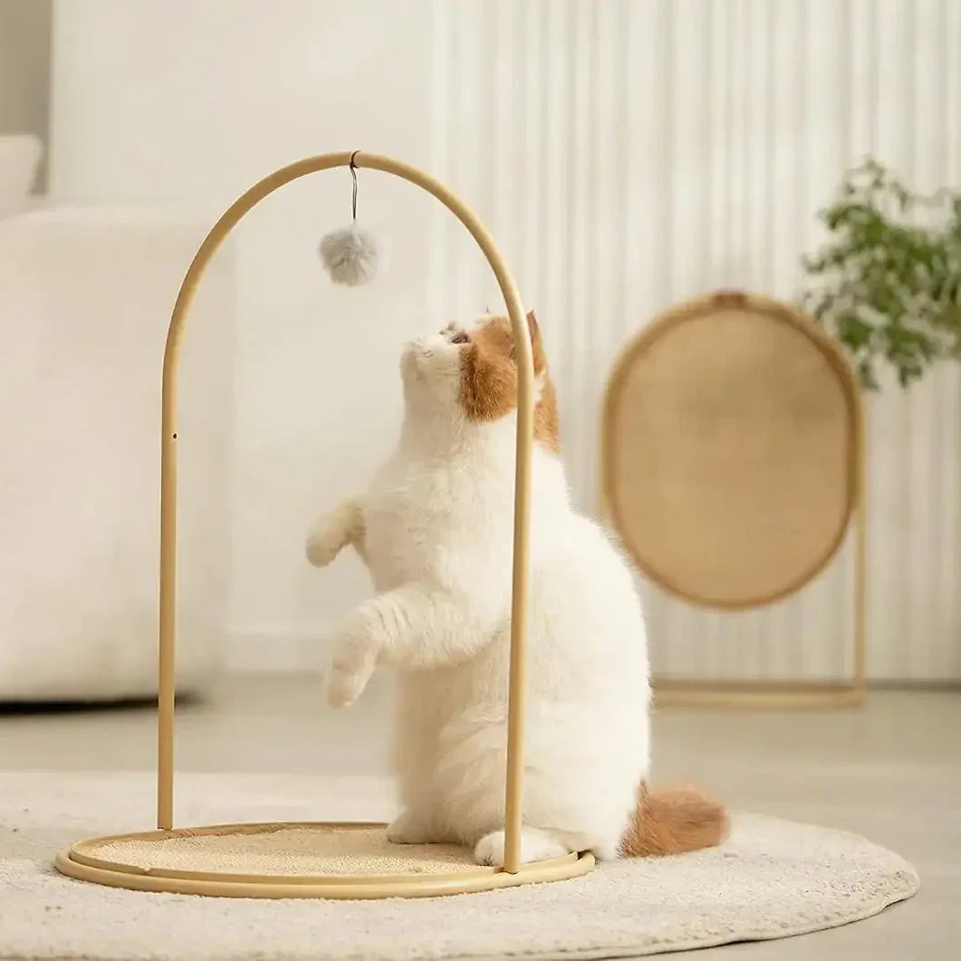 Enso 3-in-1 angled overhead view of the interactive arch design, a stylish cat tree for the living room.