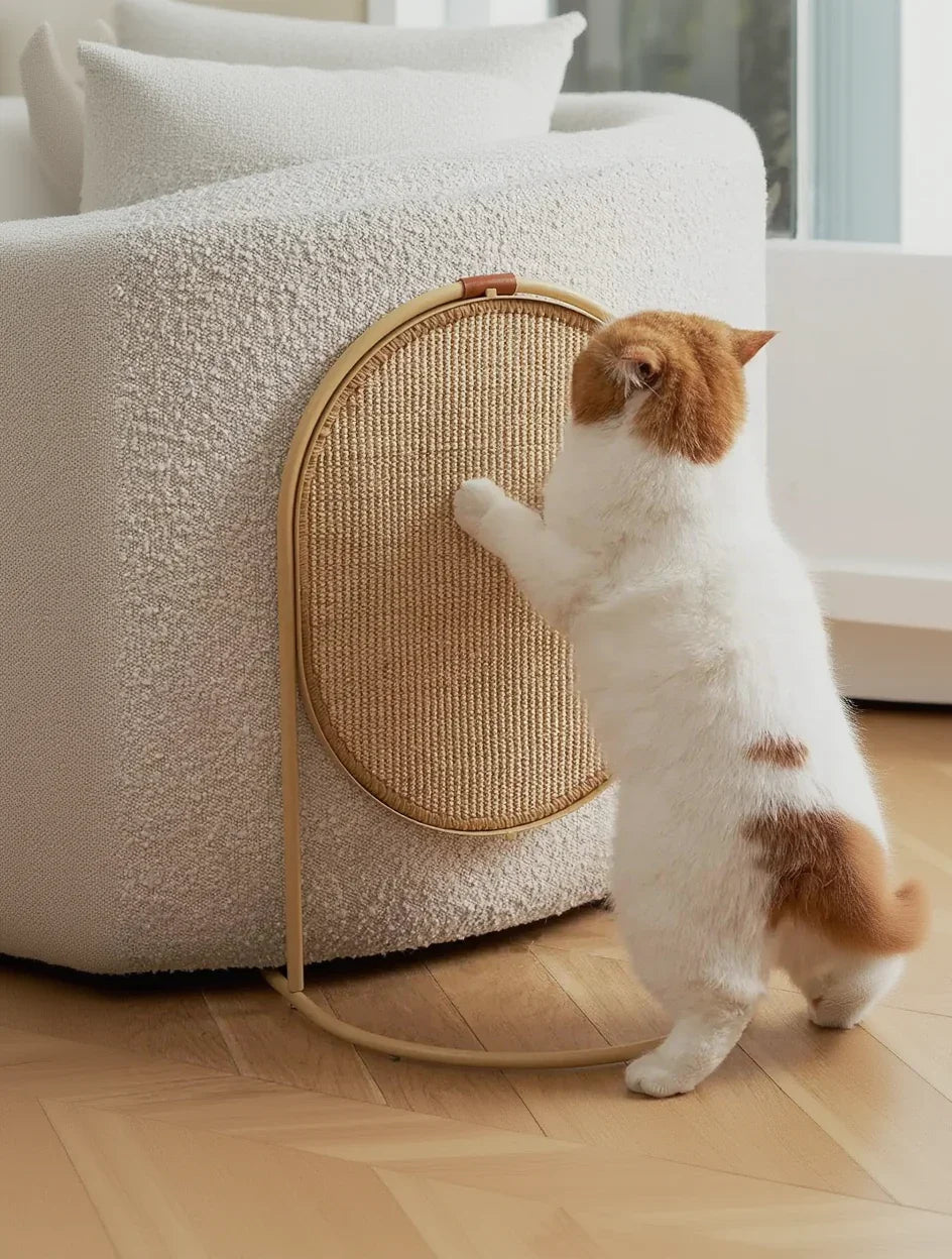 Enso 3-in-1 in light beige, front view of a luxury cat lounger and aesthetic cat tower with a modern design.