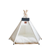 Nomad Nook Boho-Chic product shot, straight-on upper view of top-tied poles, solid wood cat furniture.