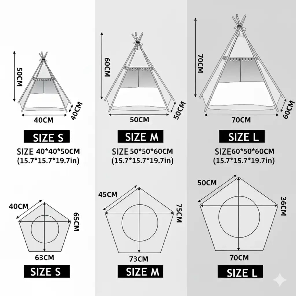Nomad Nook Boho-Chic product shot, dimensional front scale of pom-pom trim, compact cat furniture for apartments.