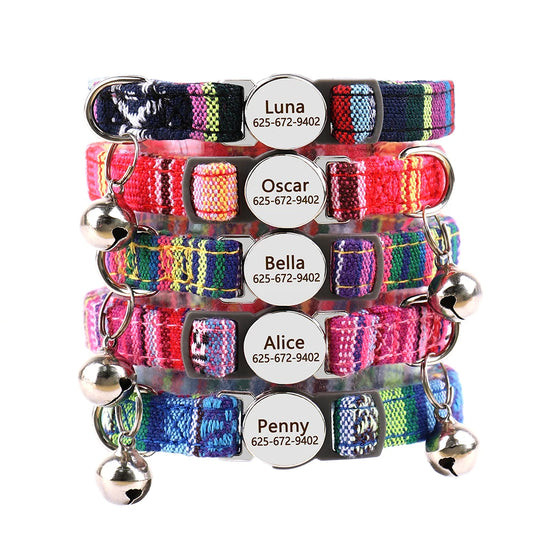 personalized breakaway cat collar the charm five woven styles with engraved tags