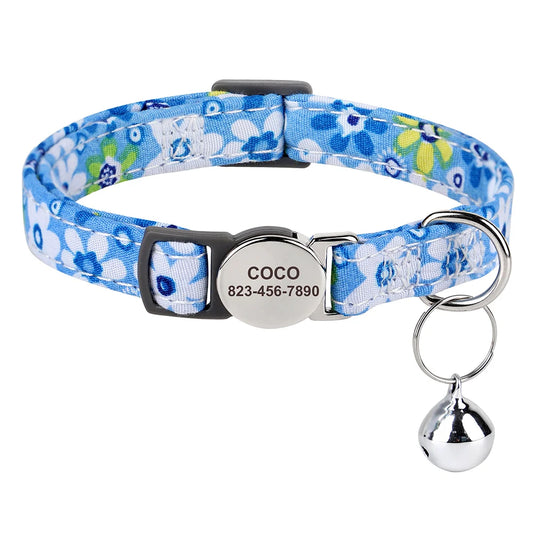 sky bloom floral personalized cat collar the charm with bell