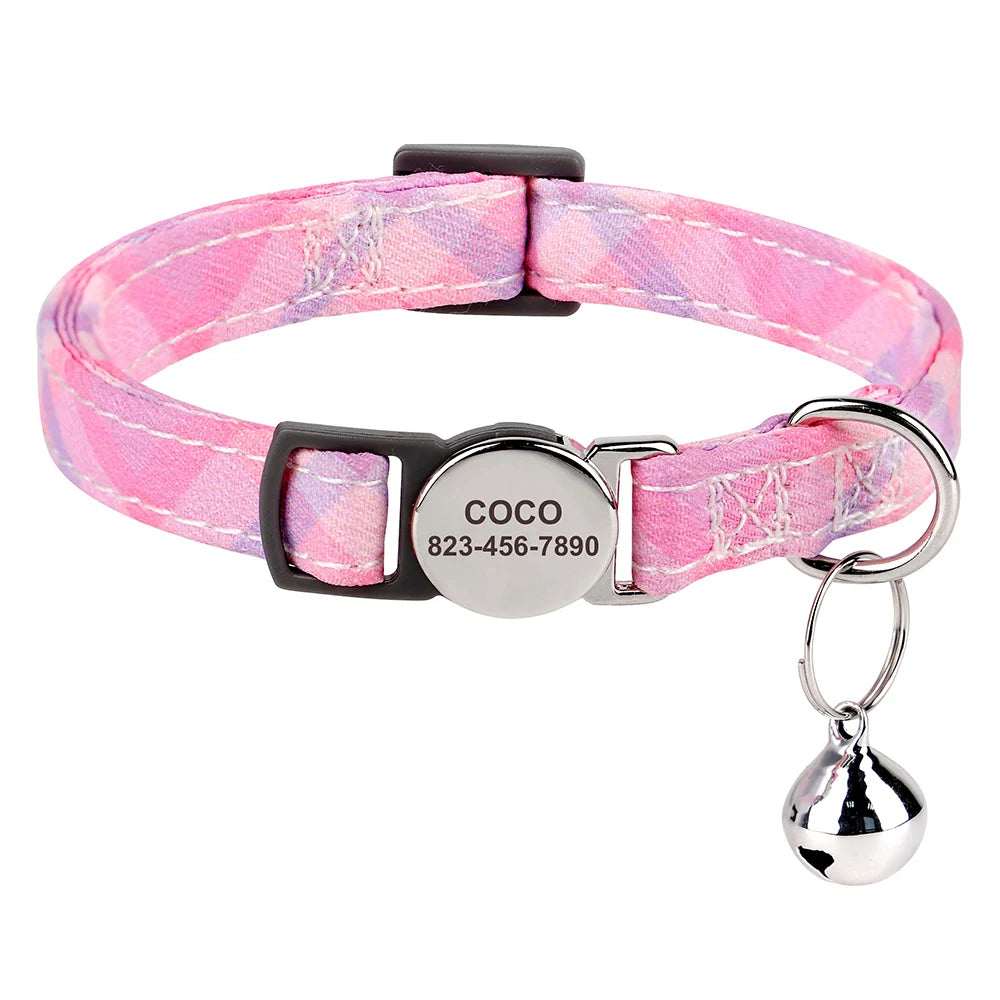 blush plaid personalized cat collar the charm engraved name tag