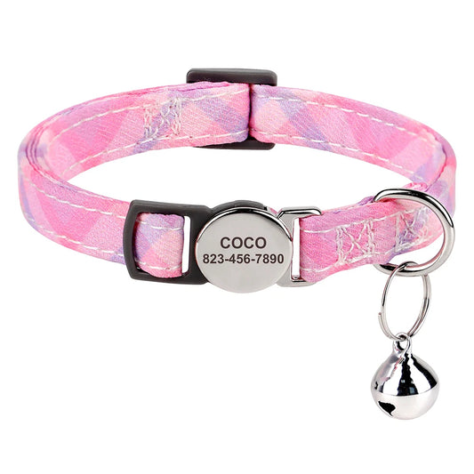 blush plaid personalized cat collar the charm engraved name tag