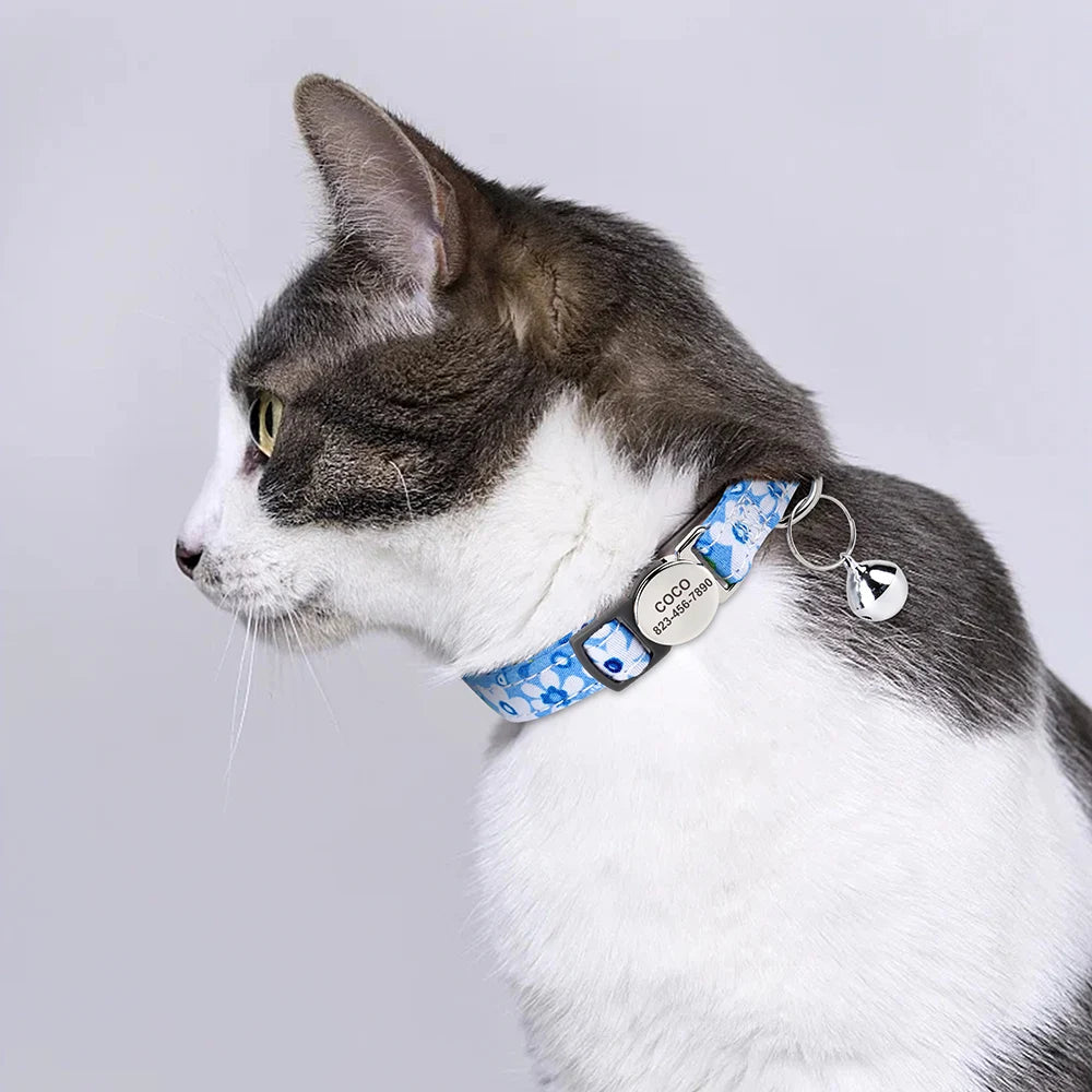 cat wearing sky bloom floral breakaway collar the charm