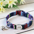 Load image into Gallery viewer, midnight weave cat collar the charm with engraved name tag and bell
