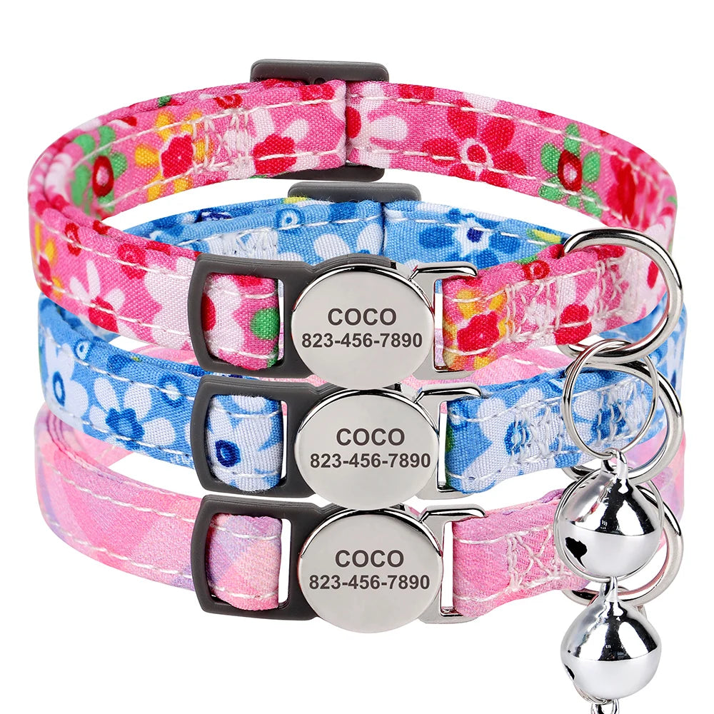 floral and plaid personalized cat collars the charm with name tags
