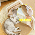 Load image into Gallery viewer, Wooden Cat Villa Tent in solid wood and hemp, bottom detail view of the foldable scratcher, a space-saving cat tree design.
