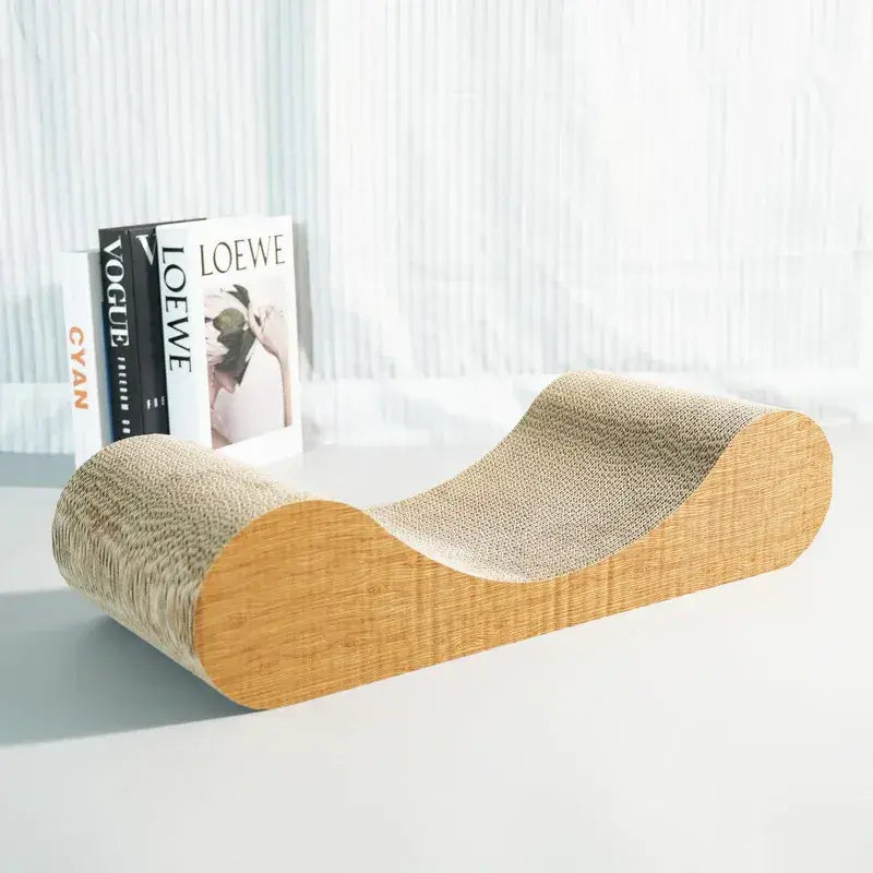 MeowShelf Aalto ergonomic cat scratcher lounger with architectural wave design.