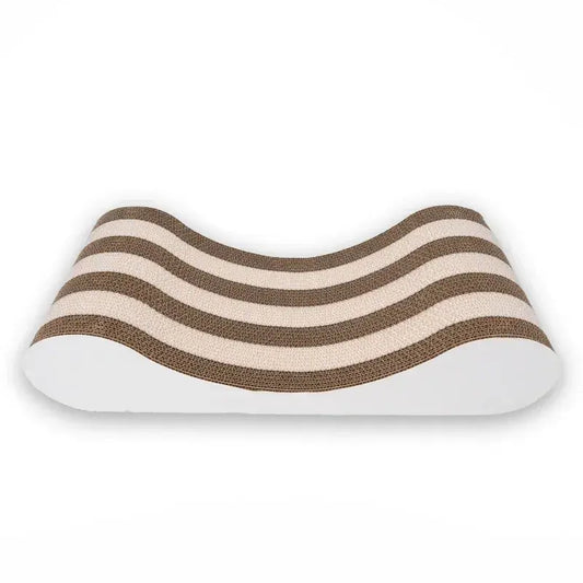 Stylish wood-grain side panels on MeowShelf Aalto minimalist cat lounger.
