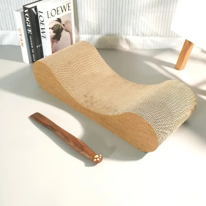 Dimensions of MeowShelf Aalto ergonomic cardboard cat scratcher lounger.