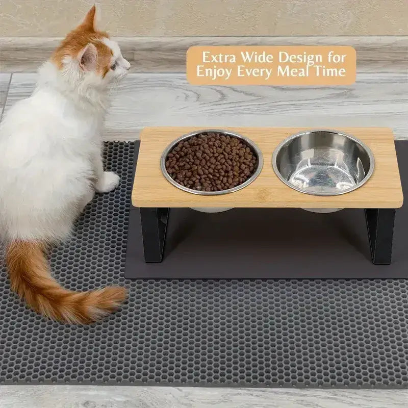 Minimalist modern home decor integration of MeowShelf Kanto feeding set.