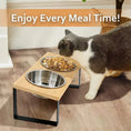 Load image into Gallery viewer, Easy removal of stainless bowls for cleaning on MeowShelf Kanto elevated feeder.
