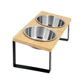 Load image into Gallery viewer, MeowShelf Kanto 15° tilted duo elevated dining set with Japandi wood platform.
