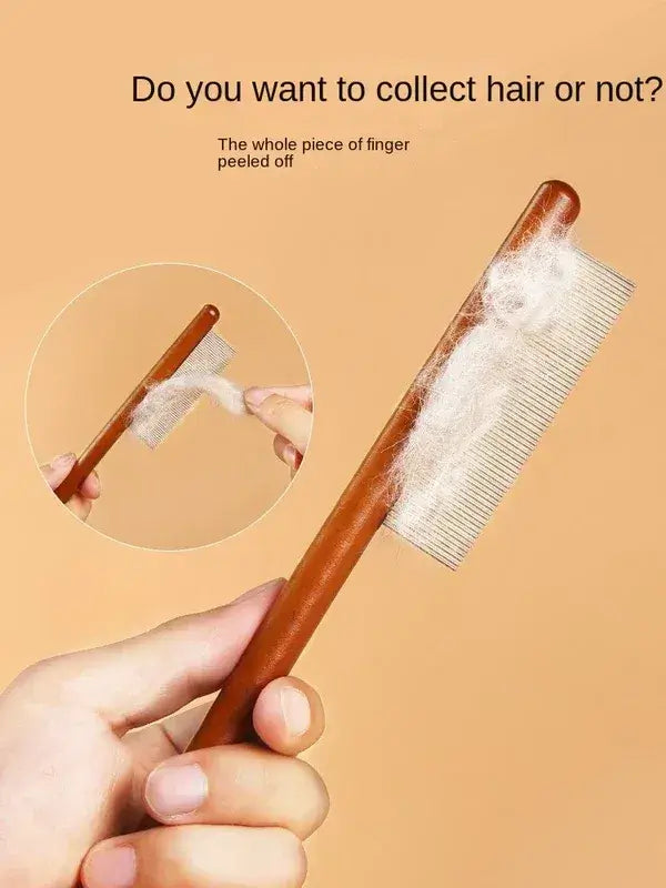 Premium eco-friendly natural wood handle of MeowShelf Kura grooming comb.